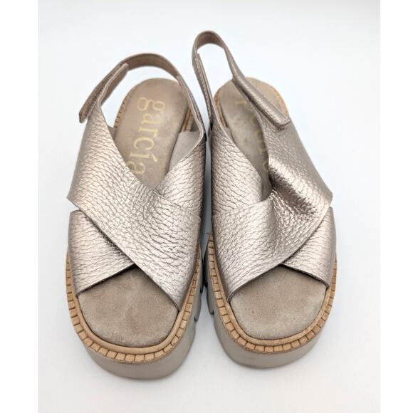 Pedro Garcia Reme Platform Sandal Crisscross Strap Gold Metallic Size US7 EU37.5 - Picture 10 of 12